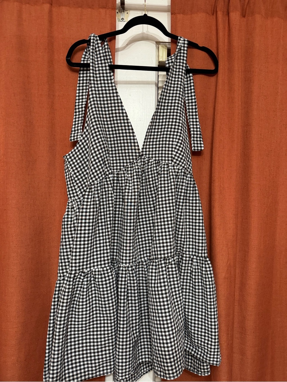 Black & White Gingham Tie-Shoulder Dress
